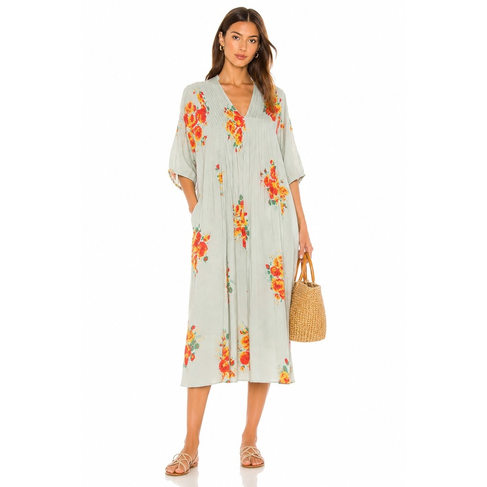 Dolma Dress Womens S Sage  Floral Cotton Gauze Midi Pockets Boho Popover Nap‎
